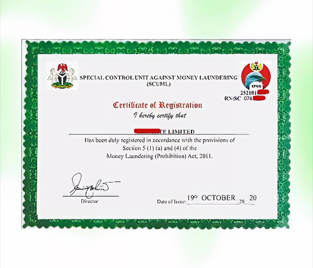 SCUML Certificate